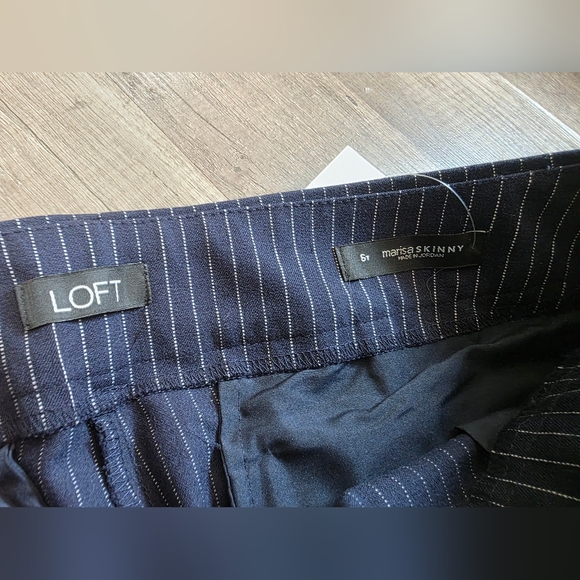 Nwt LOFT MARISA skinny Pinstripe Stripes Navy Blue 6 Tall Pants Classy Business - Picture 8 of 12